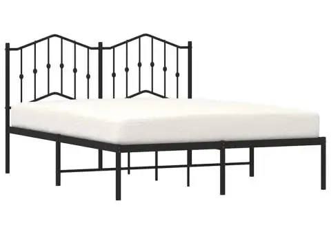 Cadru de pat metalic cu tăblie, negru, 135x190 cm - 4/5