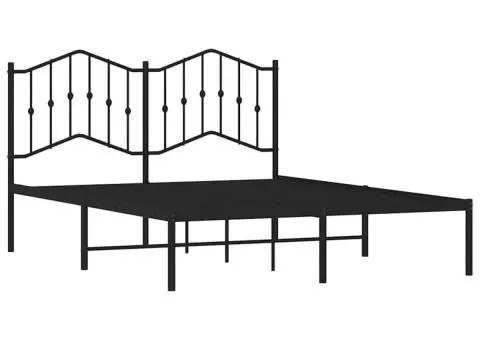 Cadru de pat metalic cu tăblie, negru, 135x190 cm - 5/5
