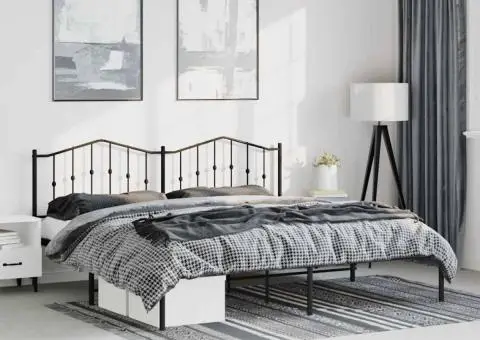 Cadru de pat metalic cu tăblie, negru, 193x203 cm - 1/5