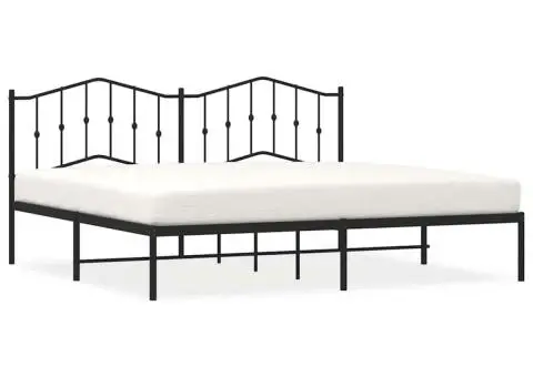 Cadru de pat metalic cu tăblie, negru, 193x203 cm - 2/5