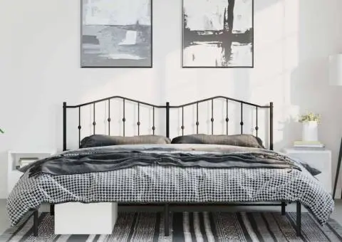 Cadru de pat metalic cu tăblie, negru, 193x203 cm - 3/5