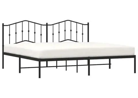 Cadru de pat metalic cu tăblie, negru, 193x203 cm - 4/5