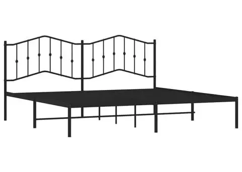 Cadru de pat metalic cu tăblie, negru, 193x203 cm - 5/5