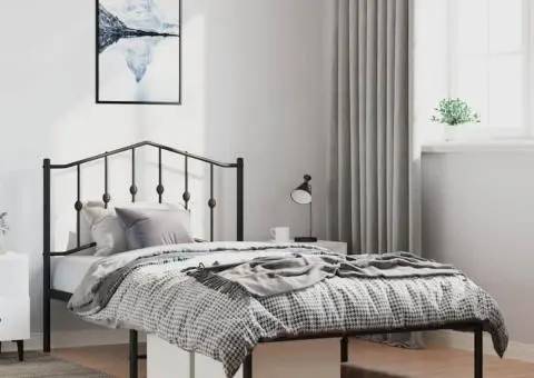 Cadru de pat metalic cu tăblie, negru, 100x190 cm - 1/5