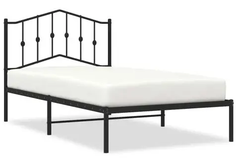 Cadru de pat metalic cu tăblie, negru, 100x190 cm - 2/5