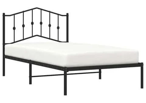Cadru de pat metalic cu tăblie, negru, 100x190 cm - 4/5
