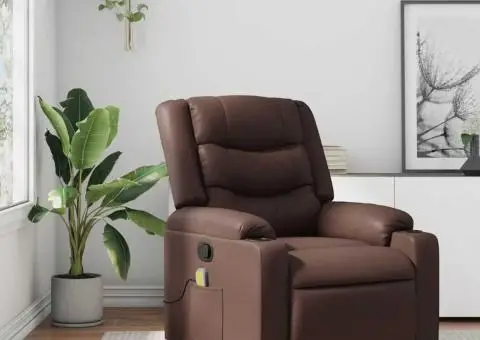 Fotoliu de masaj rabatabil, maro, piele ecologică - 1/5