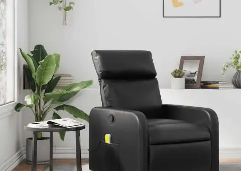 Fotoliu rabatabil cu masaj, negru, piele ecologică - 1/5