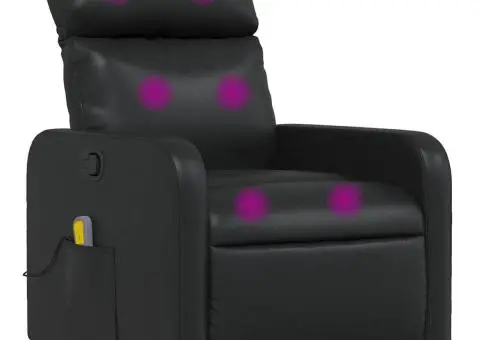 Fotoliu rabatabil cu masaj, negru, piele ecologică - 2/5