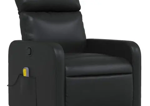 Fotoliu rabatabil cu masaj, negru, piele ecologică - 3/5