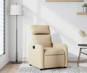 vidaXL Fotoliu rabatabil, crem, material textil