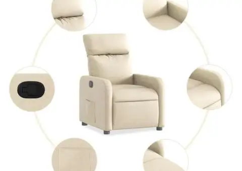 Fotoliu rabatabil, crem, material textil - 5/5