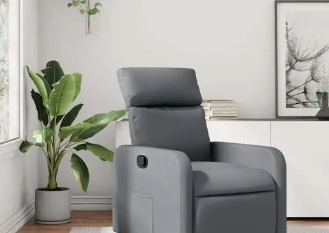 Fotoliu rabatabil, gri, piele ecologică - 1/5