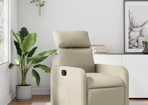 Fotoliu rabatabil, crem, piele ecologică - 1/5