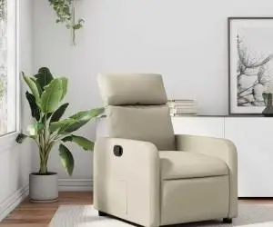 vidaXL Fotoliu rabatabil, crem, piele ecologică