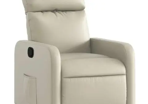 Fotoliu rabatabil, crem, piele ecologică - 2/5