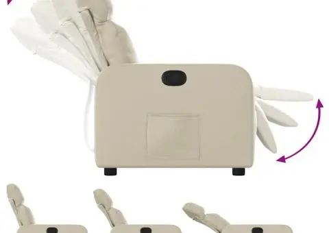 Fotoliu rabatabil, crem, piele ecologică - 4/5