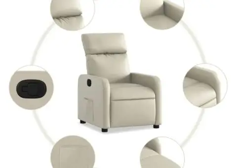 Fotoliu rabatabil, crem, piele ecologică - 5/5