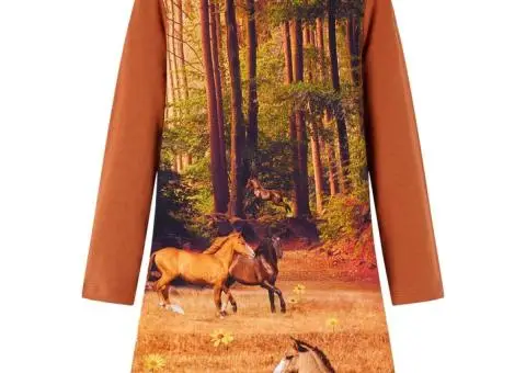 Rochie pentru copii cu mâneci lungi, coniac, 104 - 1/5