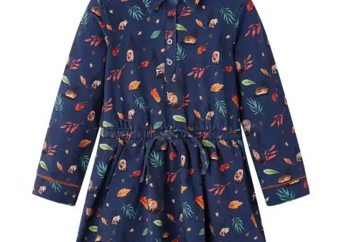 Rochie pentru copii cu mâneci lungi, bleumarin, 116 - 1/5