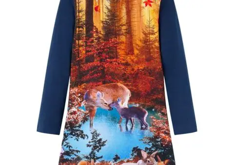 Rochie cu mâneci lungi pentru copii, bleumarin, 140 - 1/5