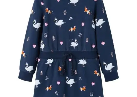 Rochie pentru copii cu mâneci lungi, bleumarin, 128 - 1/5