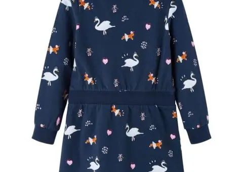 Rochie pentru copii cu mâneci lungi, bleumarin, 128 - 2/5