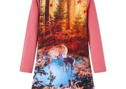 Rochie copii cu mâneci lungi, roz antichizat, 104 - 1/5