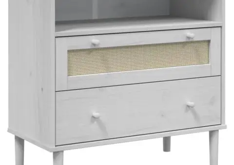 Servantă SENJA, aspect ratan alb, 80x40x80 cm, lemn masiv pin - 2/5