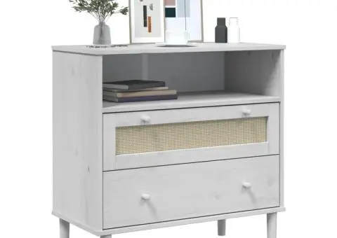 Servantă SENJA, aspect ratan alb, 80x40x80 cm, lemn masiv pin - 3/5