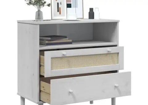 Servantă SENJA, aspect ratan alb, 80x40x80 cm, lemn masiv pin - 4/5