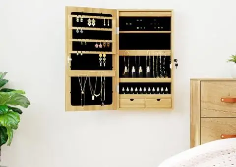 Dulap de bijuterii cu oglindă și lumini LED, montaj pe perete - 1/5