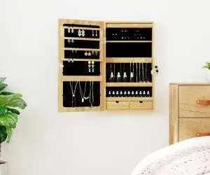 vidaXL Dulap de bijuterii cu oglindă și lumini LED, montaj pe perete