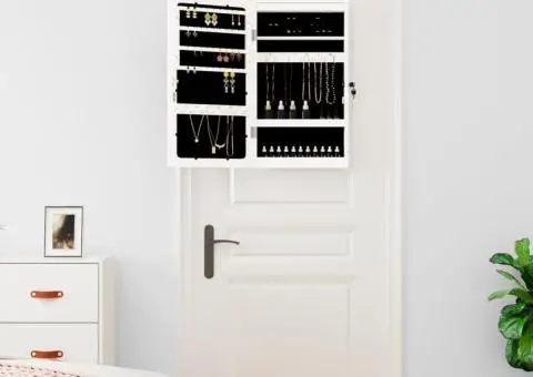 Dulap de bijuterii cu oglindă și lumini LED, de perete, alb - 3/5