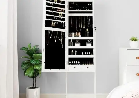 Dulap autonom de bijuterii, cu oglindă și lumini LED, alb - 3/5