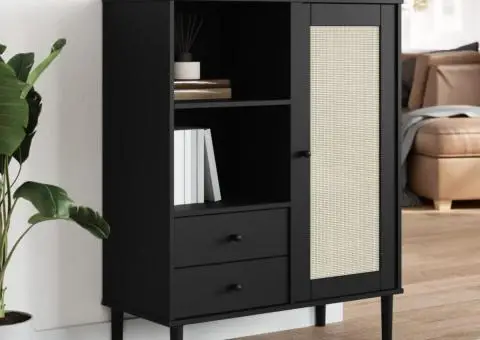 Dulap înalt SENJA aspect ratan negru, 90x40x112cm - 1/5