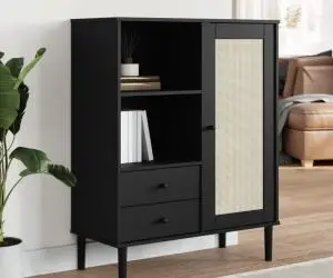 vidaXL Dulap înalt SENJA aspect ratan negru, 90x40x112cm