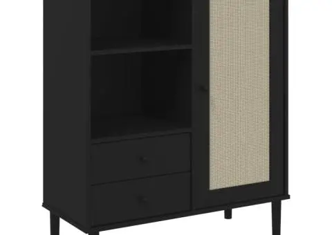 Dulap înalt SENJA aspect ratan negru, 90x40x112cm - 2/5