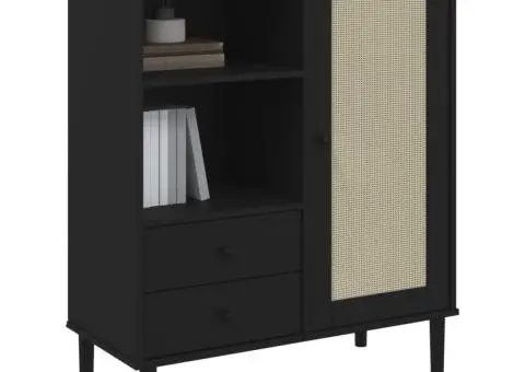 Dulap înalt SENJA aspect ratan negru, 90x40x112cm - 3/5