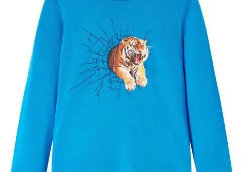 Tricou de copii cu mâneci lungi albastru cobalt, 104 - 1/5