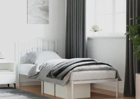 Cadru de pat metalic cu tăblie, alb, 90x190 cm - 1/5