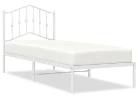 Cadru de pat metalic cu tăblie, alb, 90x190 cm - 2/5
