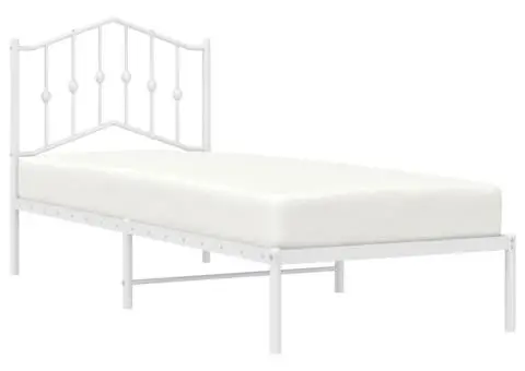 Cadru de pat metalic cu tăblie, alb, 90x190 cm - 3/5