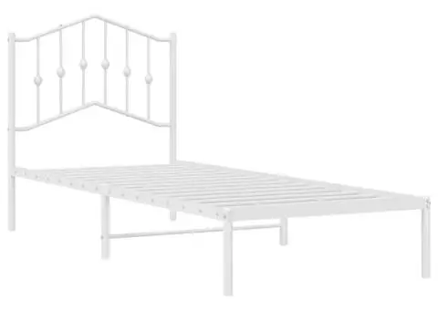 Cadru de pat metalic cu tăblie, alb, 90x190 cm - 4/5