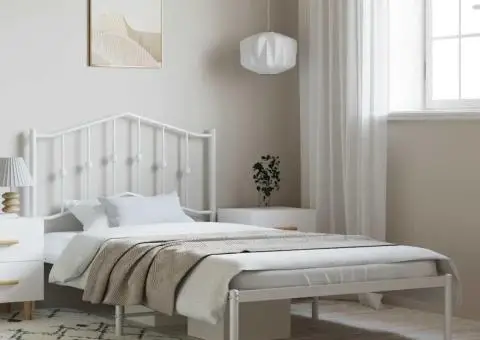 Cadru de pat metalic cu tăblie, alb, 100x190 cm - 1/5