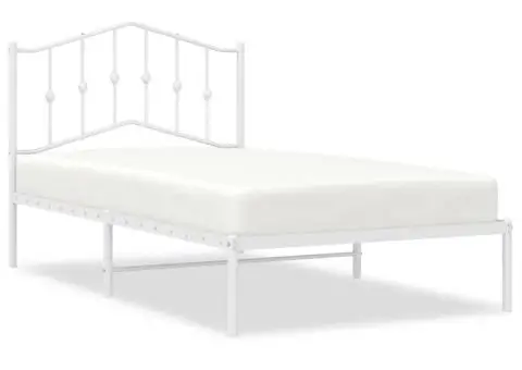 Cadru de pat metalic cu tăblie, alb, 100x190 cm - 2/5