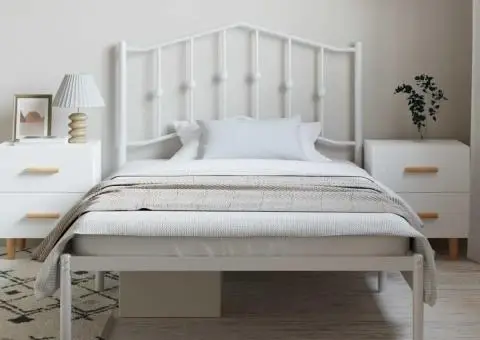 Cadru de pat metalic cu tăblie, alb, 100x190 cm - 3/5