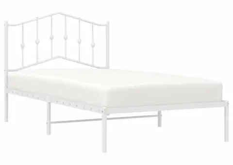 Cadru de pat metalic cu tăblie, alb, 100x190 cm - 4/5