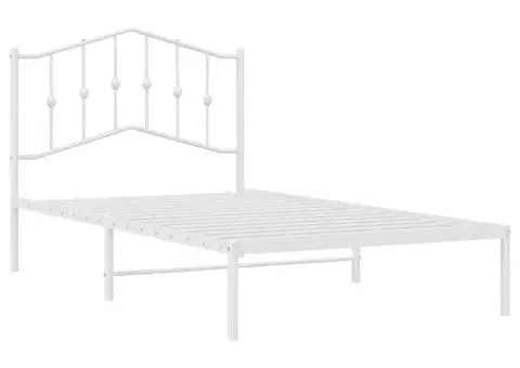 Cadru de pat metalic cu tăblie, alb, 100x190 cm - 5/5