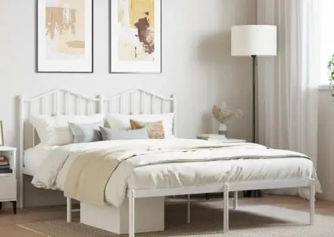 Cadru de pat metalic cu tăblie, alb, 140x200 cm - 1/5